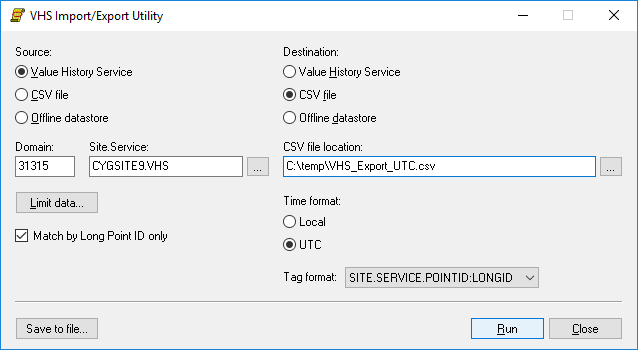 VHS Import Export Utility
